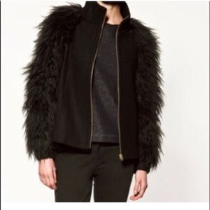 Zara black faux fur sleeves coat XS
